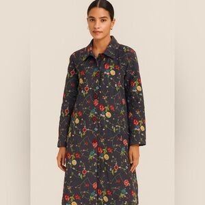 Pictures Multicolor Floral Embroidered Long Sleeve Knee Length Jacket Sz XL Boho